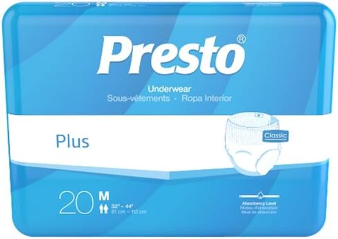 ملابس داخلية Presto Plus، مقاس متوسط، 32 بوصة - 44 بوصة (علبة بها 80 قطعة) in Saudi Arabia