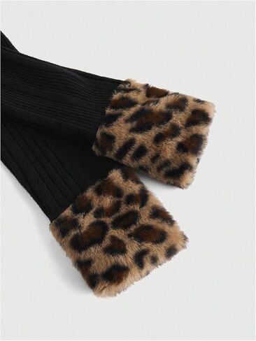 WDIRARA Women's Y2k Leopard Faux Fur Trim Coat Long Sleeve Button Down Knit Outerwear Clubwear in Saudi Arabia