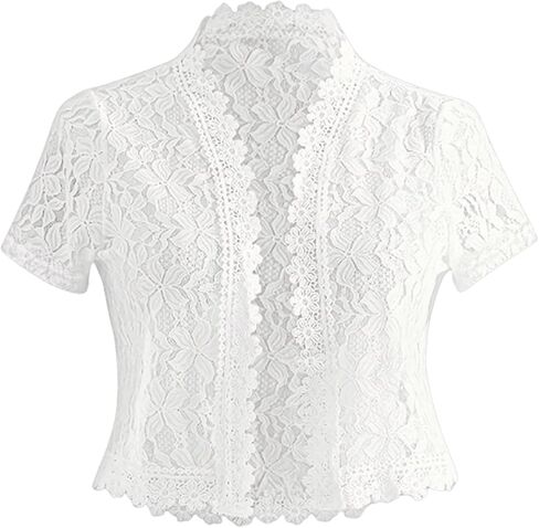 GORGLITTER Women's Floral Lace Short Sleeve Cropped Cardigan for Dress Crochet Open Front Bolero Shrugs Cardigan Blazer in Saudi Arabia