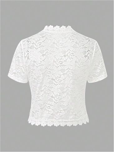 GORGLITTER Women's Floral Lace Short Sleeve Cropped Cardigan for Dress Crochet Open Front Bolero Shrugs Cardigan Blazer in Saudi Arabia