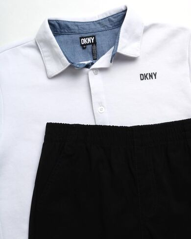 طقم سراويل للأولاد من DKNY - قطعتين من قميص بولو بأكمام قصيرة وسروال تقني - مجموعة ملابس كاملة للأولاد (8-12) in Saudi Arabia