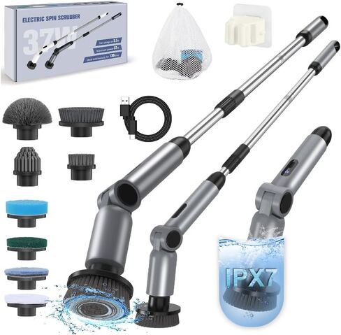 Electric Spin Scrubber, [IPX7 Waterproof ] [50KG Torque] Shower Scrubber with 9 Brush Heads, 2 Speed Mode, 4 Adjustable Angles, Electric Scrubber for Cleaning for Bathroom Floor Tile in Saudi Arabia