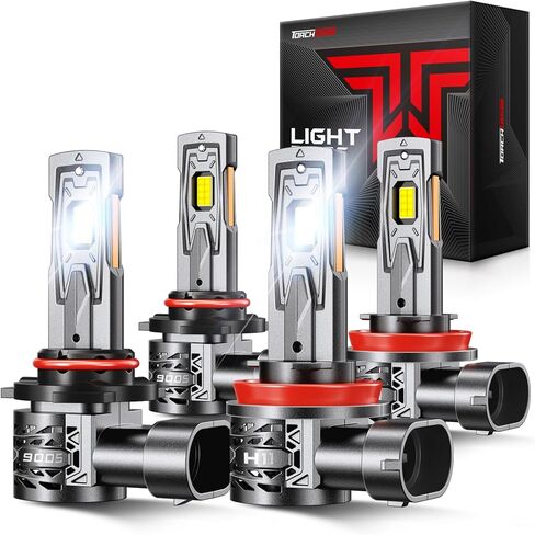 Torchbeam T5A 9005 H11 Bulb Combo, HB3 H8 Fog Lights Bulb 120000LM 1000% Super Brighter with 25000RPM Fan, 1:1 Size, 80000+ Hours, 3 Min Plug and Play, Pack of 4 in Saudi Arabia