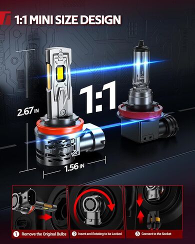 Torchbeam T5A 9005 H11 Bulb Combo, HB3 H8 Fog Lights Bulb 120000LM 1000% Super Brighter with 25000RPM Fan, 1:1 Size, 80000+ Hours, 3 Min Plug and Play, Pack of 4 in Saudi Arabia