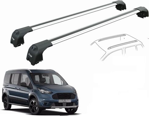 قضبان متقاطعة لحامل السقف لسيارة Ford Transit Connect/Tourneo Connect (2014‑2023) - فتحة T من الألومنيوم، قابلة للقفل، سعة 330 رطل - تناسب عربة XLT والتيتانيوم، وقضبان متدفقة/مدمجة، LWB وSWB (أسود) in Kuwait