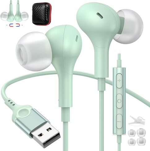 USB Headset with Microphone for PC USB A Headphones for PS5 Computer 7.5FT Cord Magnetic in-Ear Earbuds Audio Control Mute Function for Laptop Desktop Notebook Headset for Office Live Broadcast Gaming in Saudi Arabia