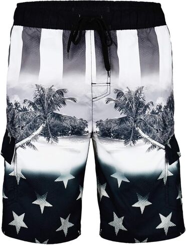 شورت رجالي من US Apparel مستوحى من العلم الأمريكي، أسود الشاطئ، مقاس متوسط ​​(32 بوصة - 34 بوصة) in Kuwait
