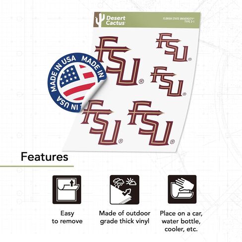 Desert Cactus Florida State University Stickers Seminoles FSU Vinyl Decals Laptop Water Bottle Car Scrapbook T3 (Type 3-2) in Saudi Arabia