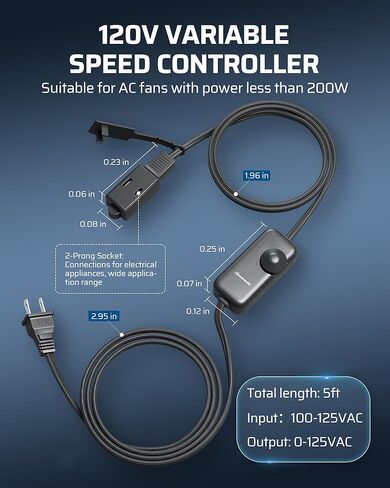 وحدة تحكم في سرعة المروحة من DEWENWILS، 100 إلى 125 فولت تيار متردد، وحدة تحكم في السرعة المتغيرة مع 3 مآخذ، مشاريع عادم تهوية التبريد DIY لمروحة الرادون، مروحة القناة، مروحة الزراعة المائية، منفاخ صغير in Kuwait