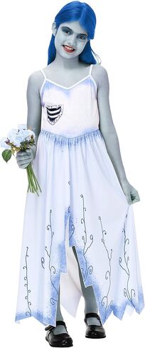 AOBUTE Halloween Girls Blue Zombie Bride Dress Sleeveless V Neck Party Dresses 3-14 Years in Saudi Arabia