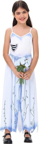 AOBUTE Halloween Girls Blue Zombie Bride Dress Sleeveless V Neck Party Dresses 3-14 Years in Saudi Arabia