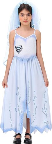 AOBUTE Halloween Girls Blue Zombie Bride Dress Sleeveless V Neck Party Dresses 3-14 Years in Saudi Arabia