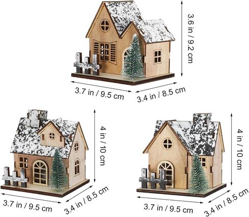 TOYANDONA 3 Pcs Christmas Village Sets - Wooden Christmas Village Houses LED Lighted Snow Villages Houses for Xmas Tabletop Decorations Collectible Buildings in Saudi Arabia