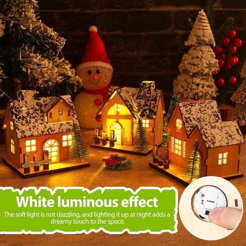 TOYANDONA 3 Pcs Christmas Village Sets - Wooden Christmas Village Houses LED Lighted Snow Villages Houses for Xmas Tabletop Decorations Collectible Buildings in Saudi Arabia
