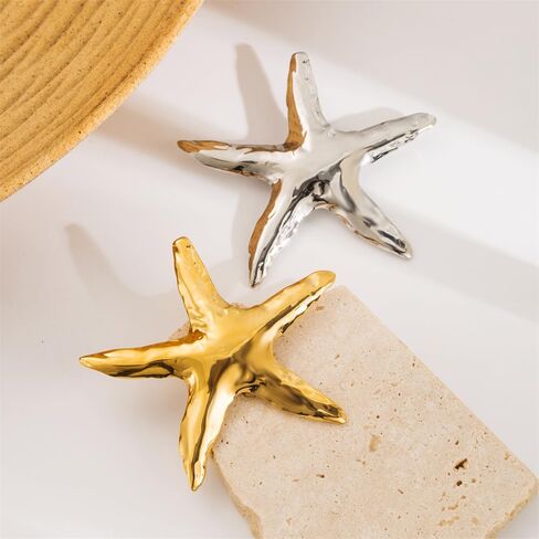 Ocean Starfish Brooch Pin for Women Gold Plated Stainless Steel Fashion Sea Star Marine Style Brooches Lapel Pins Cute Dress Accessories Birthday Beachy Party Jewelry Gift in Saudi Arabia
