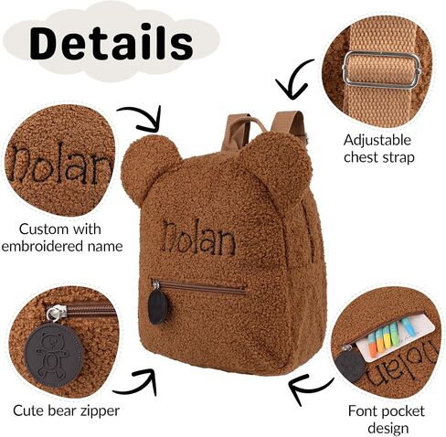 MT WORLD Plush Teddy Bear Backpack Personalized Toddler Backpack for Boys Girls Fuzzy Bear Ears Head Backpack Soft Daycare Backpack Mini Shoulder Bag Purse Gifts (Beige) in Saudi Arabia