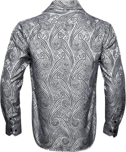 Barry.Wang Men's Dress Shirt Paisley Silk Long Sleeve Button Down Shirts Formal Wedding Regular Fit Tops Disco Party in Kuwait