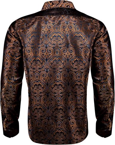 Barry.Wang Men's Dress Shirt Paisley Silk Long Sleeve Button Down Shirts Formal Wedding Regular Fit Tops Disco Party in Kuwait