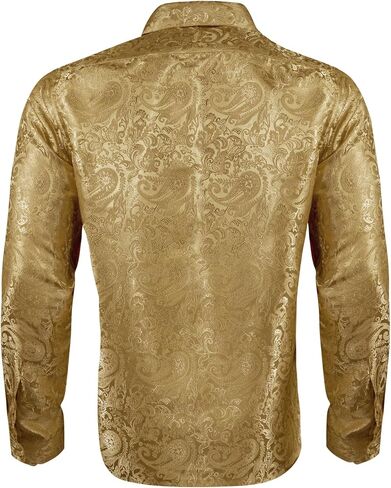 Barry.Wang Men's Dress Shirt Paisley Silk Long Sleeve Button Down Shirts Formal Wedding Regular Fit Tops Disco Party in Saudi Arabia