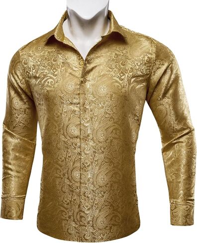 Barry.Wang Men's Dress Shirt Paisley Silk Long Sleeve Button Down Shirts Formal Wedding Regular Fit Tops Disco Party in Saudi Arabia