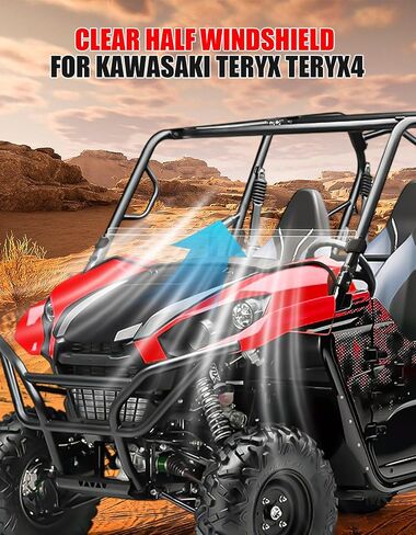 Front Half Windshield Fit for Kawasaki Teryx Teryx4, Hard-coated Poly Clear Half Windscreen for Teryx 800 / Teryx4 800 2016-2025 Accessories, Scratch Shock Resistant Dustproof in Kuwait