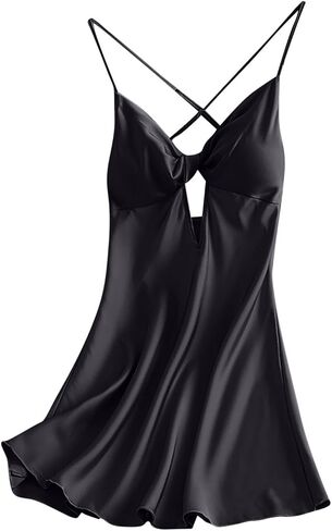 Oplxuo Satin Nightgown for Women Sexy Sleep Dress with Built in Bra Sleeveless Silk Sleepwear Spaghetti Strap Cami Nightdress in Saudi Arabia