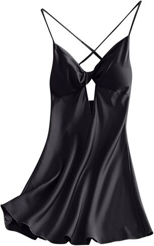 Oplxuo Satin Nightgown for Women Sexy Sleep Dress with Built in Bra Sleeveless Silk Sleepwear Spaghetti Strap Cami Nightdress in Saudi Arabia