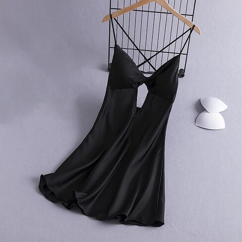 Oplxuo Satin Nightgown for Women Sexy Sleep Dress with Built in Bra Sleeveless Silk Sleepwear Spaghetti Strap Cami Nightdress in Saudi Arabia
