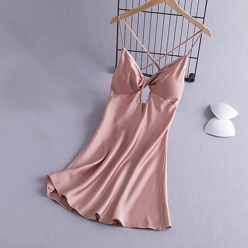 Oplxuo Satin Nightgown for Women Sexy Sleep Dress with Built in Bra Sleeveless Silk Sleepwear Spaghetti Strap Cami Nightdress in Saudi Arabia