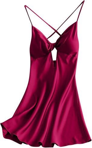 Oplxuo Satin Nightgown for Women Sexy Sleep Dress with Built in Bra Sleeveless Silk Sleepwear Spaghetti Strap Cami Nightdress in Saudi Arabia