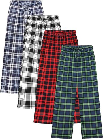 Cooraby Boys Plaid Pants with Pockets Elastic Waist Drawstring Printed Plaid Pants Christmas Plaid Pants for Boys Girls in Kuwait