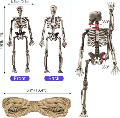 16 Pcs Halloween Mini Skeleton Figurine Decoration,6"Halloween posable Skeleton Decor,Small Plastic Skeleton Figure for Halloween Spooky Home Decor Haunted House Decorations Party Favors in Kuwait