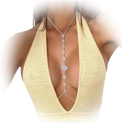 CHIC DIARY Body Chains for Women Sexy Layered Bra Chain Sparkly Rhinestone Crossover Bikini Body Necklaces in Saudi Arabia