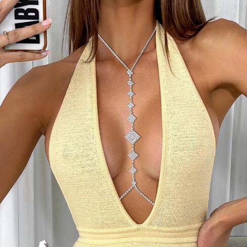 CHIC DIARY Body Chains for Women Sexy Layered Bra Chain Sparkly Rhinestone Crossover Bikini Body Necklaces in Saudi Arabia