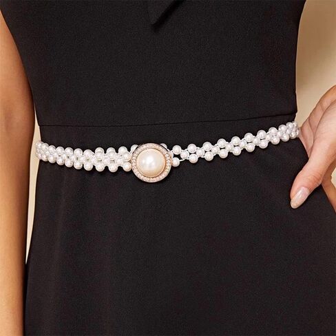 Pearl Belt Chain for Women Pearl Elastic Belt with Crtstal Butterfly Clasp in Saudi Arabia