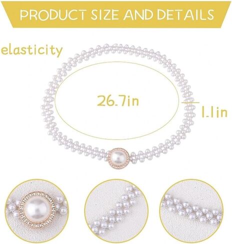 Pearl Belt Chain for Women Pearl Elastic Belt with Crtstal Butterfly Clasp in Saudi Arabia