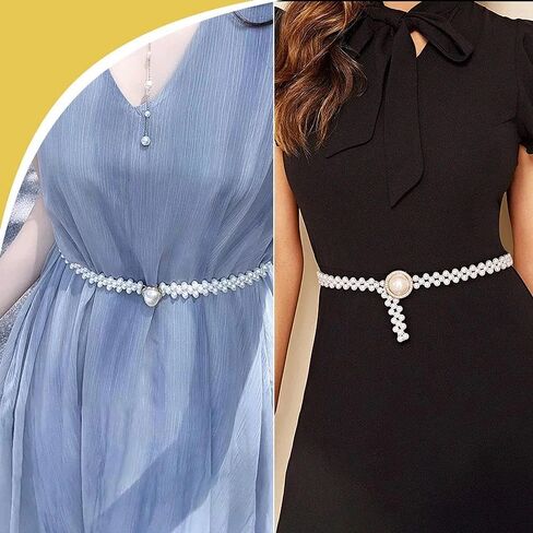 Pearl Belt Chain for Women Pearl Elastic Belt with Crtstal Butterfly Clasp in Saudi Arabia