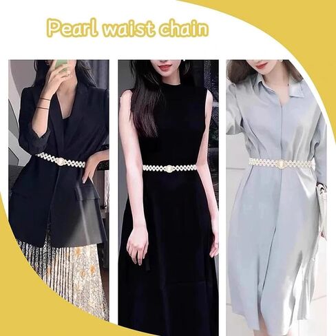 Pearl Belt Chain for Women Pearl Elastic Belt with Crtstal Butterfly Clasp in Saudi Arabia