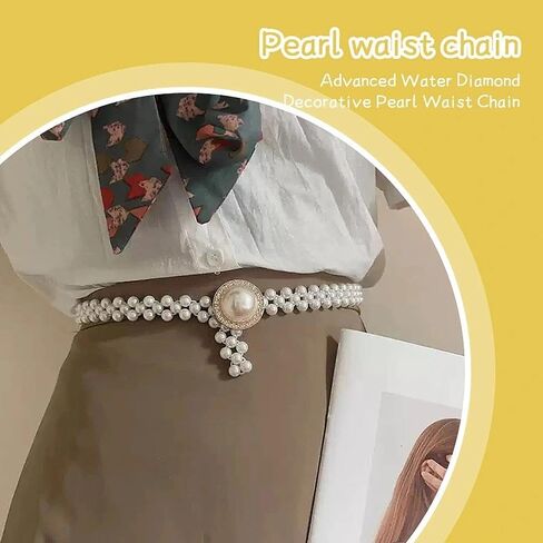 Pearl Belt Chain for Women Pearl Elastic Belt with Crtstal Butterfly Clasp in Saudi Arabia