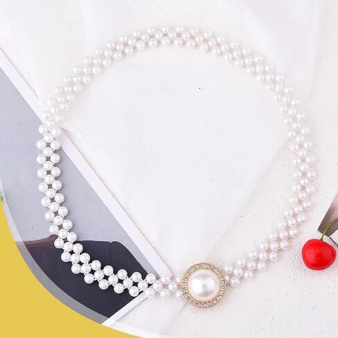 Pearl Belt Chain for Women Pearl Elastic Belt with Crtstal Butterfly Clasp in Saudi Arabia