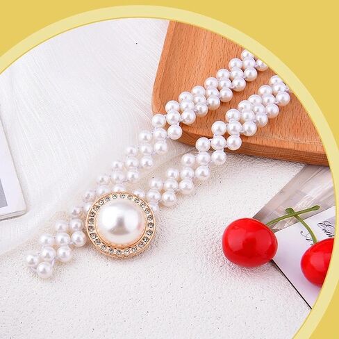 Pearl Belt Chain for Women Pearl Elastic Belt with Crtstal Butterfly Clasp in Saudi Arabia