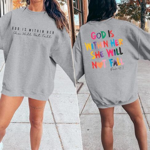 Christian God Is Within Her Sweatshirts Women Jesus Faith Bible Verse Shirts Oversized Inspirational Hoodie Pullover in Saudi Arabia