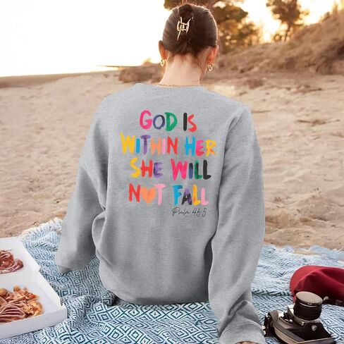 Christian God Is Within Her Sweatshirts Women Jesus Faith Bible Verse Shirts Oversized Inspirational Hoodie Pullover in Saudi Arabia