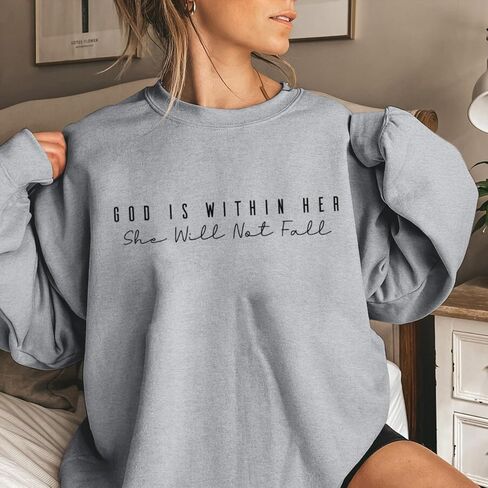 Christian God Is Within Her Sweatshirts Women Jesus Faith Bible Verse Shirts Oversized Inspirational Hoodie Pullover in Saudi Arabia
