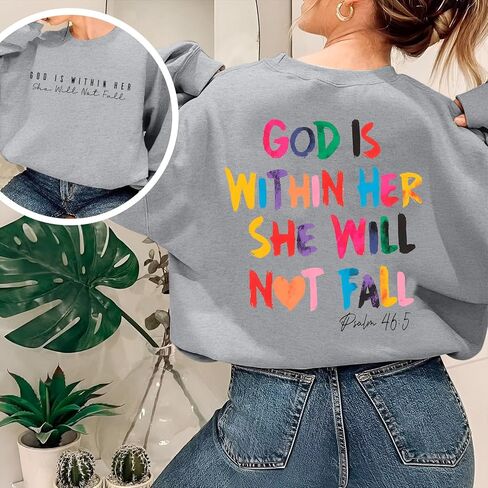 Christian God Is Within Her Sweatshirts Women Jesus Faith Bible Verse Shirts Oversized Inspirational Hoodie Pullover in Saudi Arabia