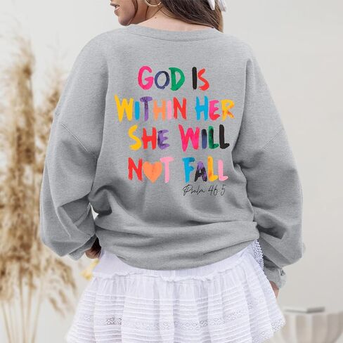 Christian God Is Within Her Sweatshirts Women Jesus Faith Bible Verse Shirts Oversized Inspirational Hoodie Pullover in Saudi Arabia