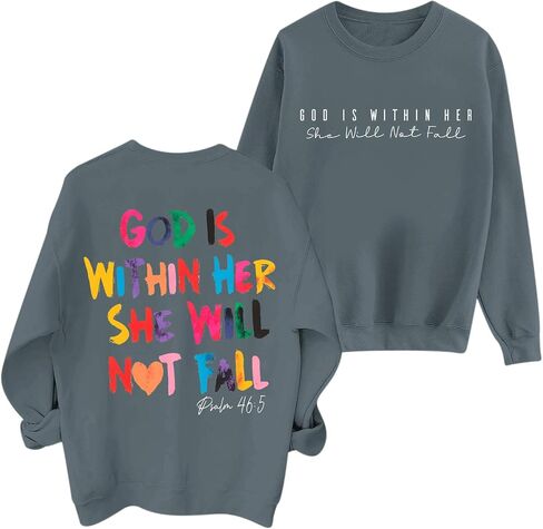Christian God Is Within Her Sweatshirts Women Jesus Faith Bible Verse Shirts Oversized Inspirational Hoodie Pullover in Saudi Arabia