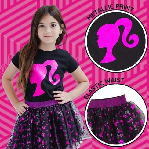 Barbie Girls Metallic Print T-Shirt and Tulle Mesh Skirt Toddler to Big Kid in Saudi Arabia