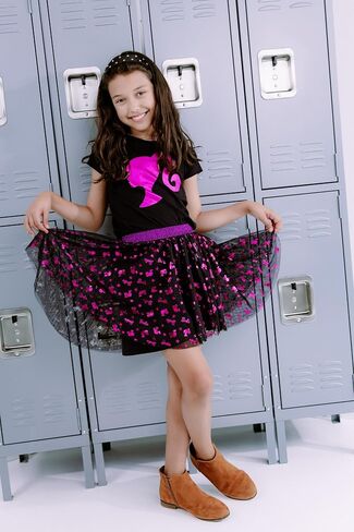Barbie Girls Metallic Print T-Shirt and Tulle Mesh Skirt Toddler to Big Kid in Saudi Arabia