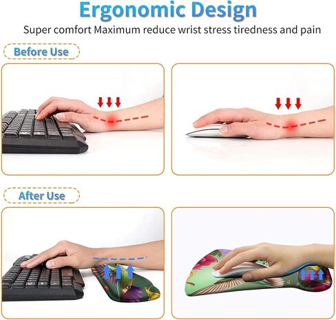 Ergonomic Mouse Pad with Wrist Support Gel Mouse Pads and Upgrade Keyboard Wrist Rest Pad Set, Coasters Non-Slip PU Base Mouse Mat for Office Gaming Computer Laptop Home, Glitter Butterfly in Saudi Arabia
